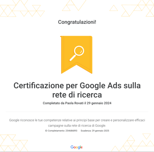 Badge Certificazione per Google Ads sulla rete di ricerca 2024